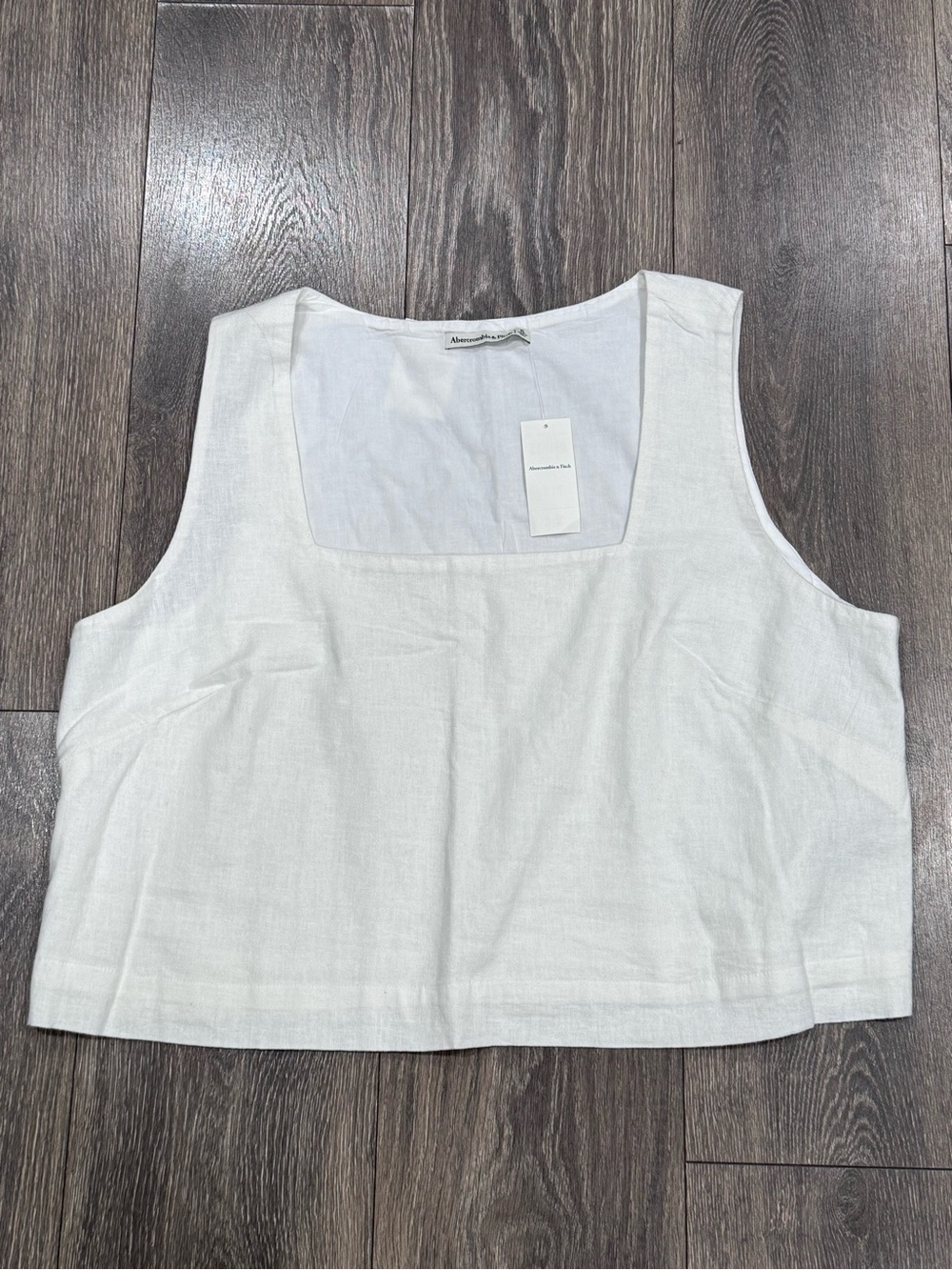 Abercrombie & Fitch White Linen Square-Neck Crop Tank Top